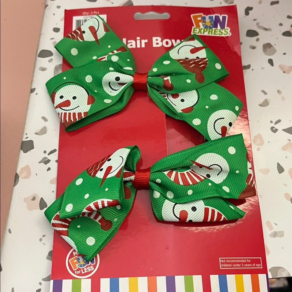 Christmas Snowman Hair Bows 2 Pack